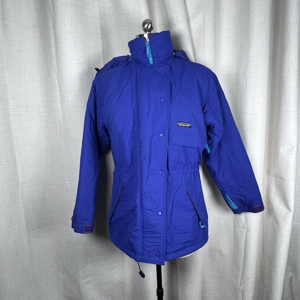 Vintage 90s Patagonia Insulated Parka Coat Jacket Hooded 10 Blue Ski Snow Board - Picture 1 of 15